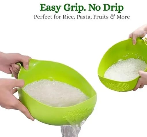 Plastic Rice Fruits Vegetable Noodles Pasta Washing Bowl and Strainer for Storing and Straining (Multicolour), Standard (Rice Bowl Handle) - image 4