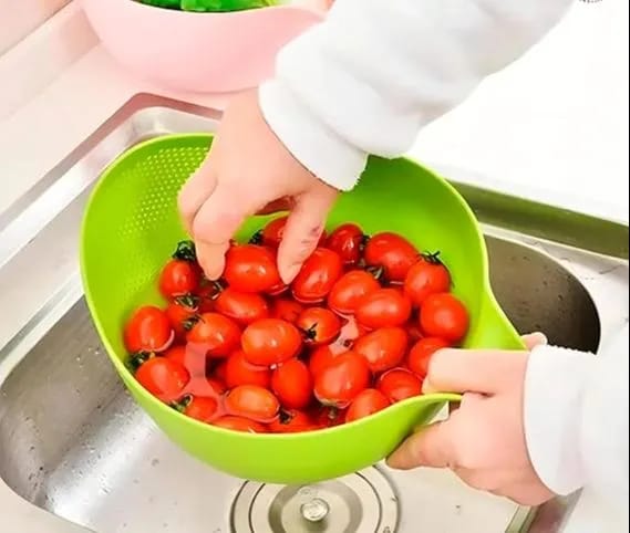 Plastic Rice Fruits Vegetable Noodles Pasta Washing Bowl and Strainer for Storing and Straining (Multicolour), Standard (Rice Bowl Handle) - image 2