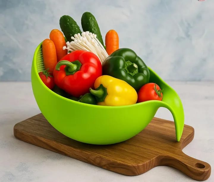 Plastic Rice Fruits Vegetable Noodles Pasta Washing Bowl and Strainer for Storing and Straining (Multicolour), Standard (Rice Bowl Handle) - image 5