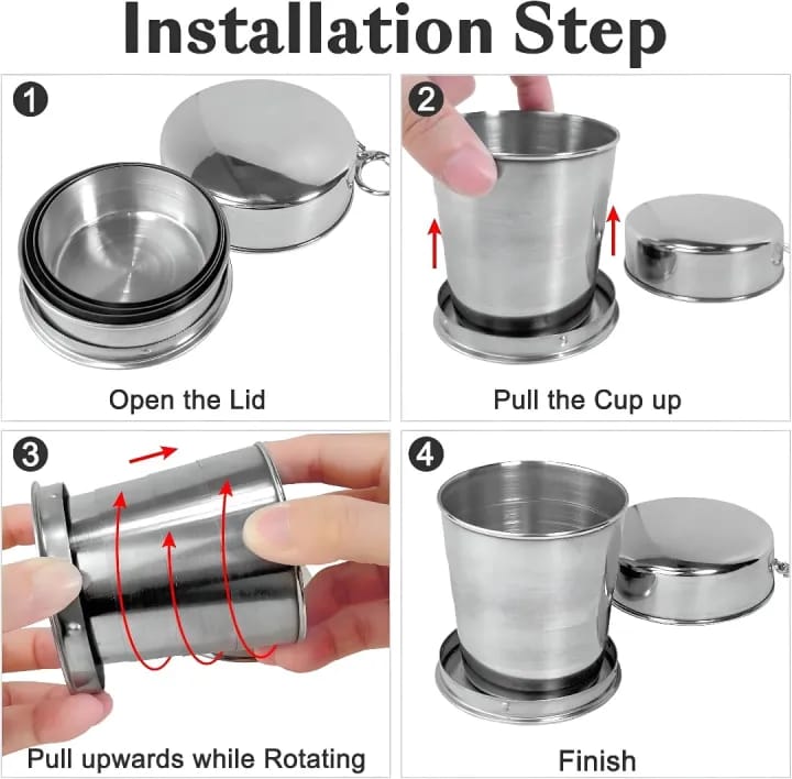 Collapsible Stainless Steel Travel Cup with Keychain | Portable Folding Telescopic Drinking Glass for Camping, Hiking & Outdoor Use (7.5cm) - image 3
