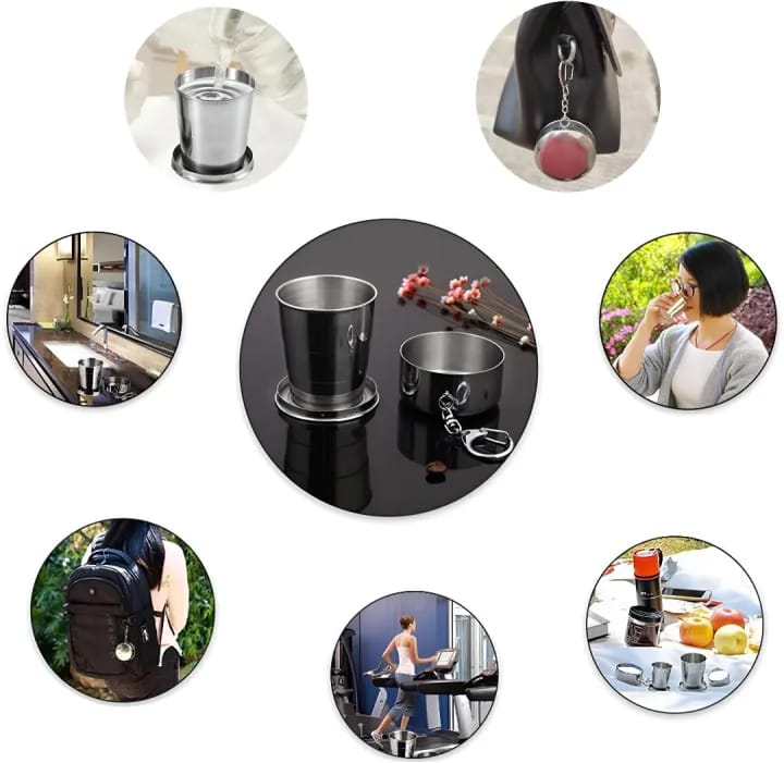 Collapsible Stainless Steel Travel Cup with Keychain | Portable Folding Telescopic Drinking Glass for Camping, Hiking & Outdoor Use (7.5cm) - image 4
