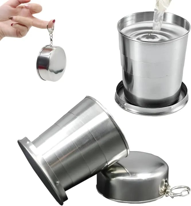 Collapsible Stainless Steel Travel Cup with Keychain | Portable Folding Telescopic Drinking Glass for Camping, Hiking & Outdoor Use (7.5cm) - image 1