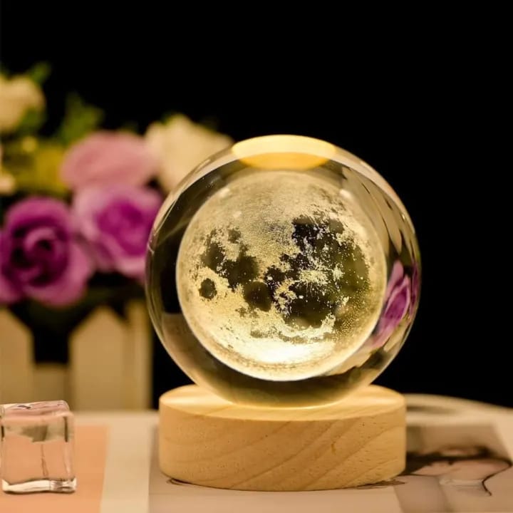 Crystal Ball Lights 3D Night lamp With Wooden Base Moon, Saturn, Galaxy , Lady , Solarsystem - image 1