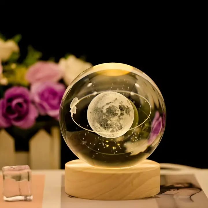 Crystal Ball Lights 3D Night lamp With Wooden Base Moon, Saturn, Galaxy , Lady , Solarsystem - image 2