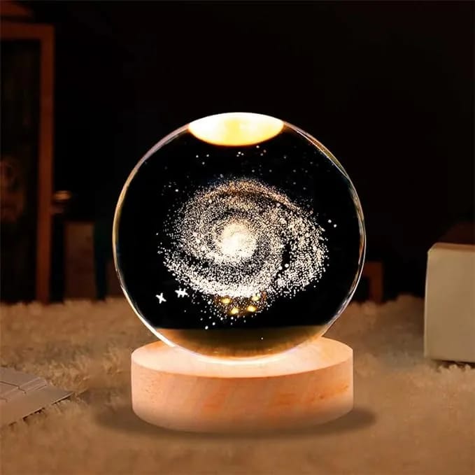 Crystal Ball Lights 3D Night lamp With Wooden Base Moon, Saturn, Galaxy , Lady , Solarsystem - image 3