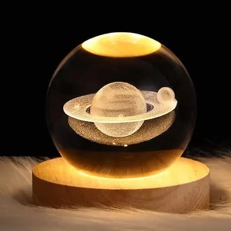 Crystal Ball Lights 3D Night lamp With Wooden Base Moon, Saturn, Galaxy , Lady , Solarsystem - image 4