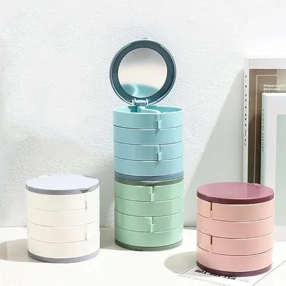 Rotating Jewelry Organizer Box with Mirror Lid 4 Layer Creative Jewelry Storage Box For Earrings Ring Bracelet Lipstick - image 3
