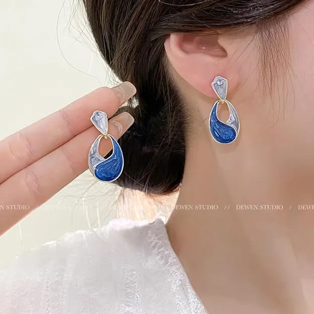 Blue And Grey Enamel Drop Earrings Fashion Jewelry Accessory - image 3