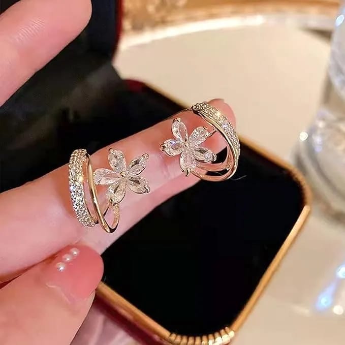 1 Pair Trendy Unique Design Elegant Exquisite Zircon Flower Earrings For Women Jewelry Wedding Party Gifts - image 4