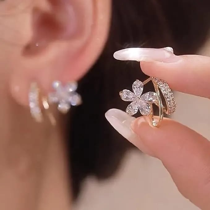 1 Pair Trendy Unique Design Elegant Exquisite Zircon Flower Earrings For Women Jewelry Wedding Party Gifts - image 2