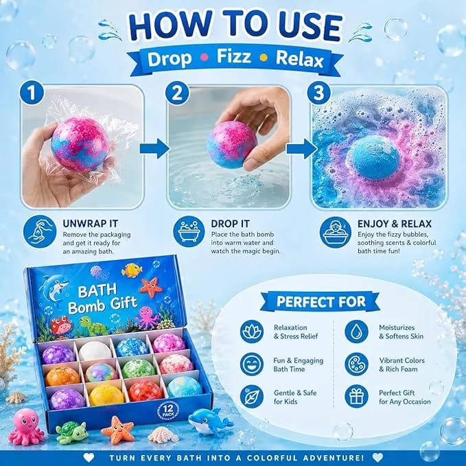 Kids Bath Bomb Gift Set with Surprise Toys | Colorful Fizzy Bath Balls for Boys & Girls | 12 Pieces Bath Bomb Collection - image 3