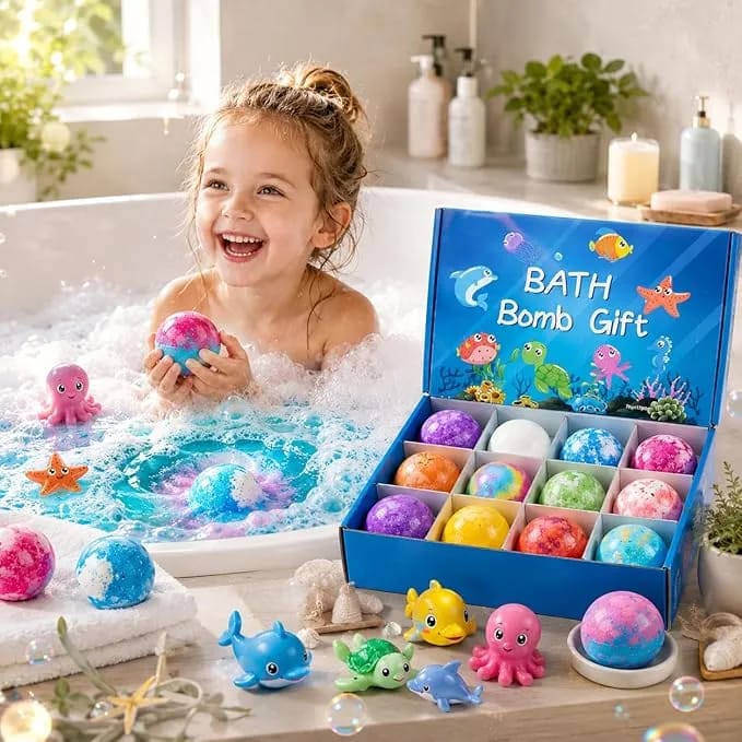 Kids Bath Bomb Gift Set with Surprise Toys | Colorful Fizzy Bath Balls for Boys & Girls | 12 Pieces Bath Bomb Collection - image 1