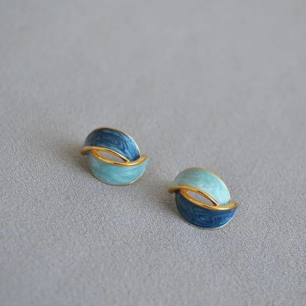Vintage Enamel Earrings Geometric Arc Earrings - image 2