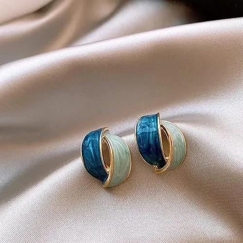 Vintage Enamel Earrings Geometric Arc Earrings - image 1
