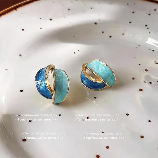 Vintage Enamel Earrings Geometric Arc Earrings - image 3