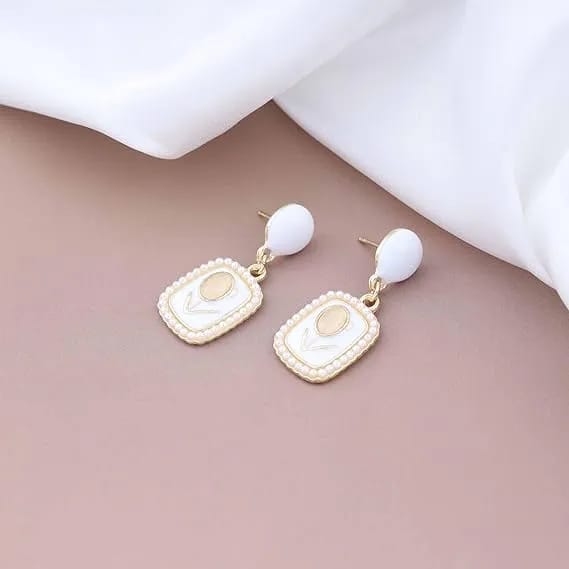Tulip Dangle Earrings White Enamel Square Earrings Gold Tulip Flower Drop Earrings for Women and Girls - image 1