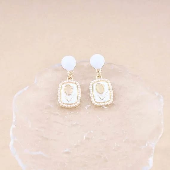 Tulip Dangle Earrings White Enamel Square Earrings Gold Tulip Flower Drop Earrings for Women and Girls - image 5