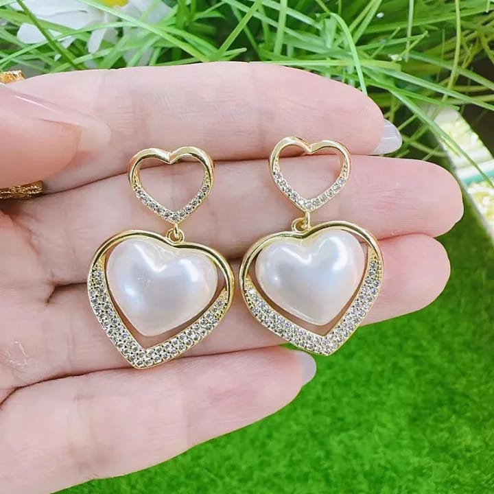 Hollow Ring Elegant Heart-shaped Faux Pearl Drop Earrings - image 5