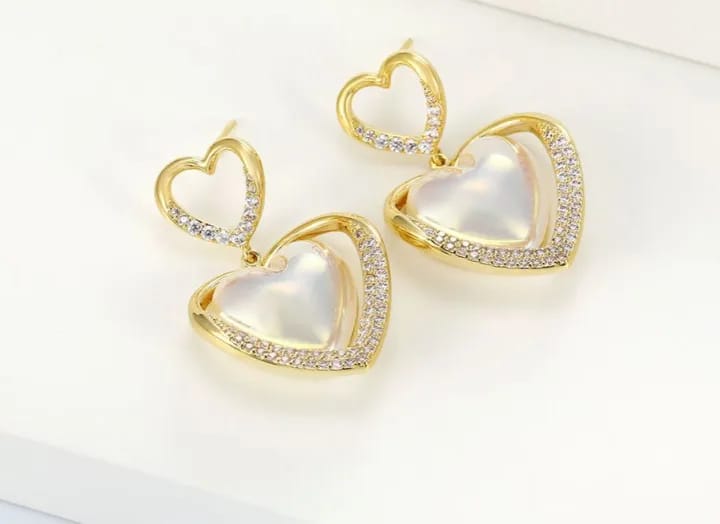 Hollow Ring Elegant Heart-shaped Faux Pearl Drop Earrings - image 3
