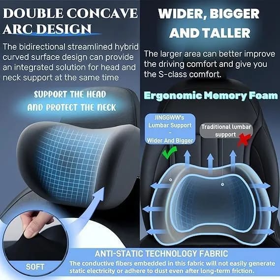 Car Neck & Lumbar Support Pillow Set | Memory Foam Headrest & Back Cushion for Driving Comfort | Universal Car Seat Support - image 2