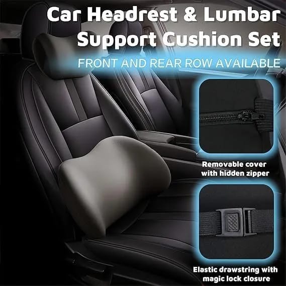 Car Neck & Lumbar Support Pillow Set | Memory Foam Headrest & Back Cushion for Driving Comfort | Universal Car Seat Support - image 3