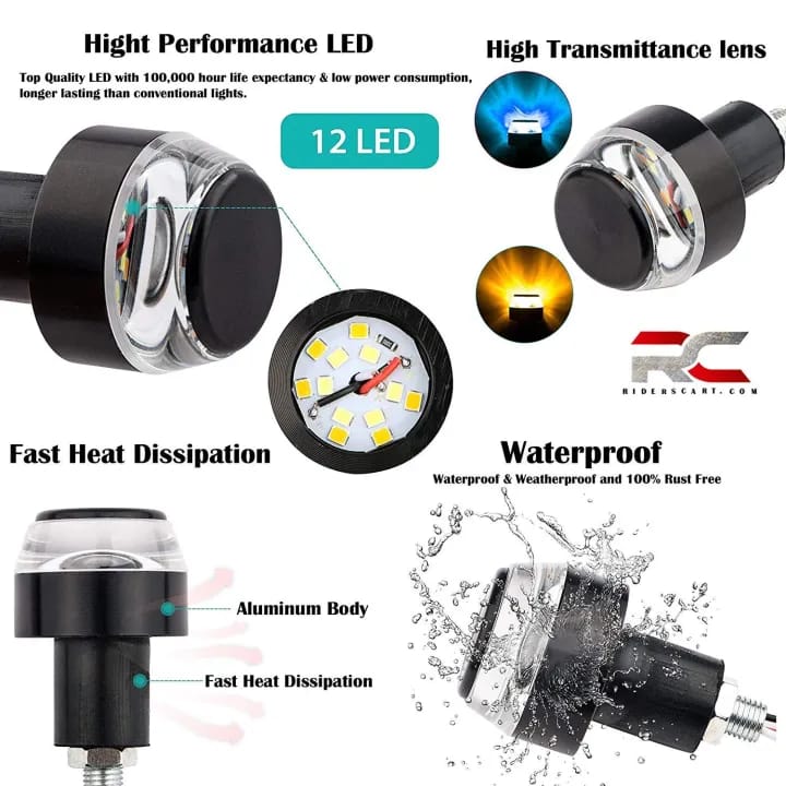 2X Motorcycle Drl/Turn Signal Led Light Blinker Indicator Handle Bar End White Red Colour - image 3