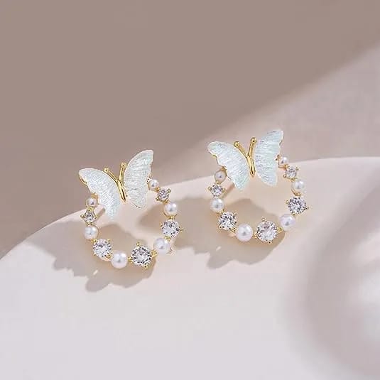 Delicate Fashion Butterfly Pearl Stud Earrings Women Girl Bow Exquisite Crystal Flower Stud Earrings - image 2