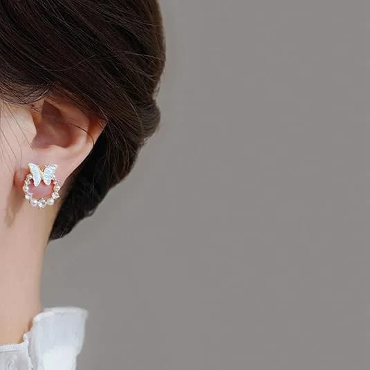 Delicate Fashion Butterfly Pearl Stud Earrings Women Girl Bow Exquisite Crystal Flower Stud Earrings - image 5