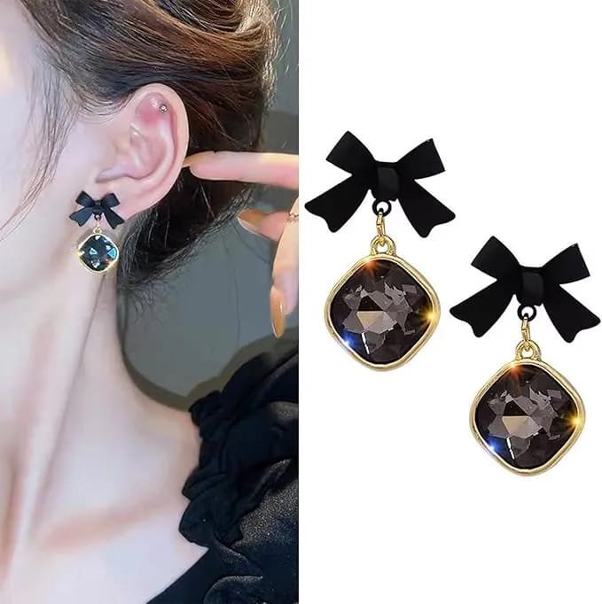 Romantic Black Bowknot Black Drop Earrings For Women Girls Light Luxury Bowknot Earrings 1 pair - image 4