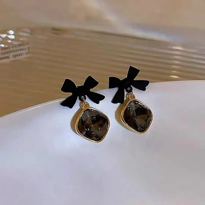 Romantic Black Bowknot Black Drop Earrings For Women Girls Light Luxury Bowknot Earrings 1 pair - image 5