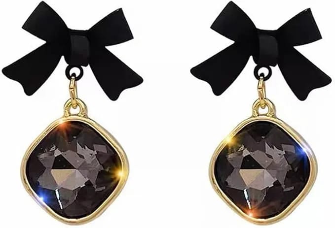 Romantic Black Bowknot Black Drop Earrings For Women Girls Light Luxury Bowknot Earrings 1 pair - image 2