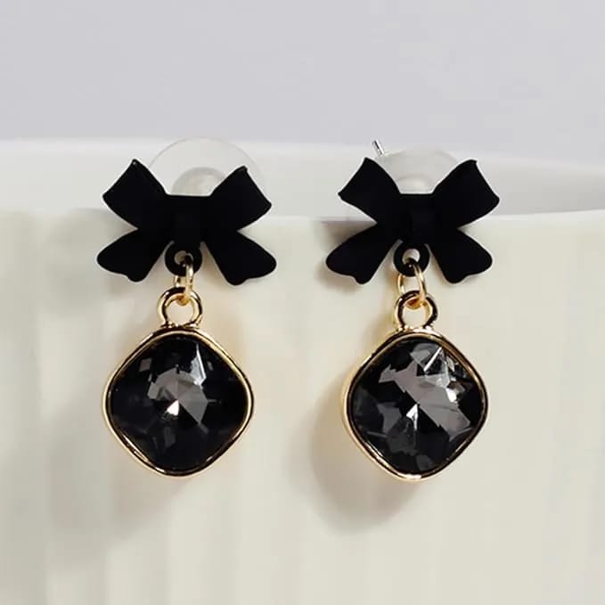 Romantic Black Bowknot Black Drop Earrings For Women Girls Light Luxury Bowknot Earrings 1 pair - image 1