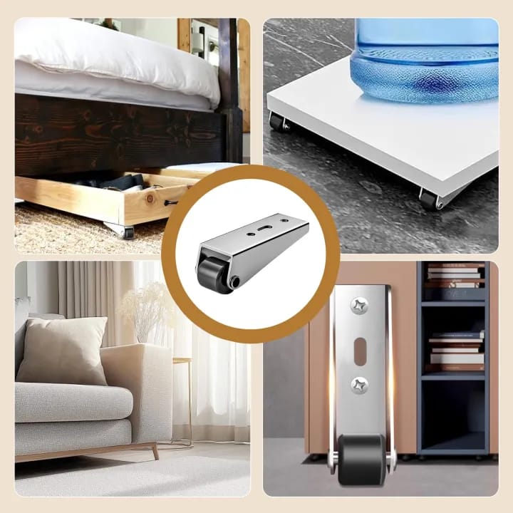 Mini door wheel roller , Door Side Mount Wheels L Shaped, Small Wheels for Furniture, Drawers, Doors, Bookcases, DIY (Load: 45 LBS/Piece), Mounted Vertically or Horizontally - image 3