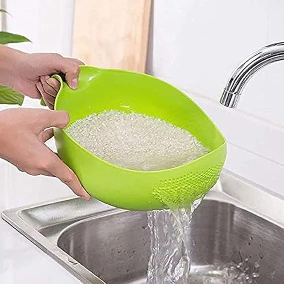 Plastic Rice Fruits Vegetable Noodles Pasta Washing Bowl and Strainer for Storing and Straining (Multicolour), Standard (Rice Bowl Handle) - image 1