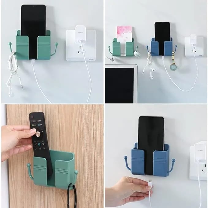 Wall Mounted Mobile Holder with Charging Hole & Key Hook – Multi-Purpose Remote Holder Storage Case | Self-Adhesive Phone Stand Organizer for Home & Office - image 3