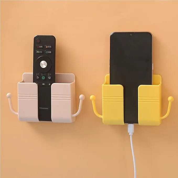 Wall Mounted Mobile Holder with Charging Hole & Key Hook – Multi-Purpose Remote Holder Storage Case | Self-Adhesive Phone Stand Organizer for Home & Office - image 1
