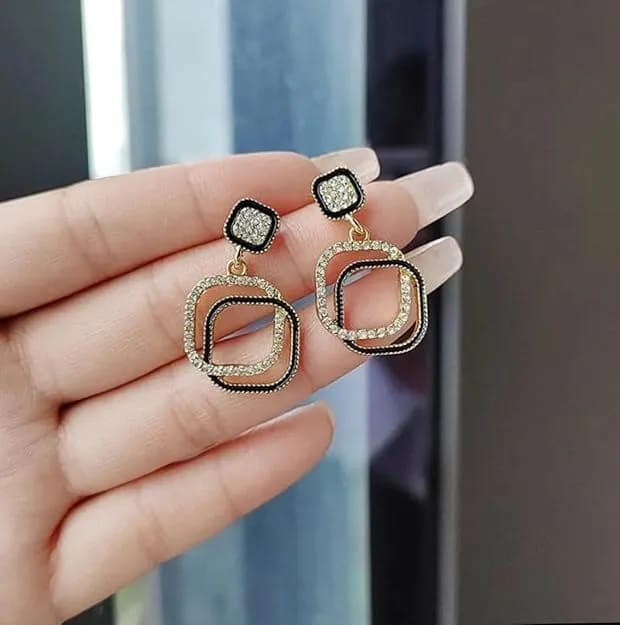 Black Square Drop Earrings Korean Party Style Jewelry - image 5