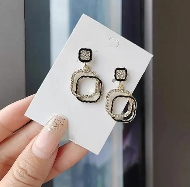 Black Square Drop Earrings Korean Party Style Jewelry - image 2