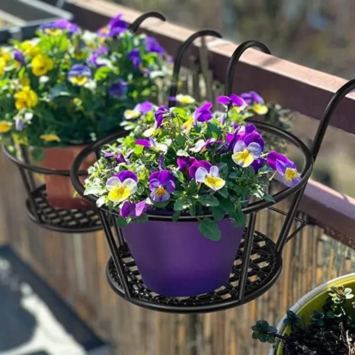 Metal Hanging Flower Stand – Iron Flower Pot Holder Basket for Balcony Garden Patio Fence Indoor Outdoor Plant Stand - image 2