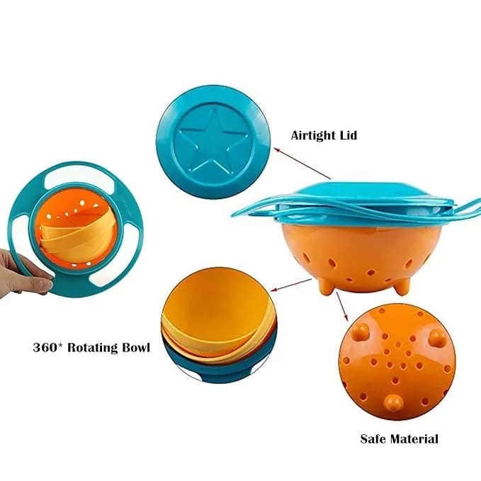 Baby bowl Portable Non Spill Feeding Toddler Bowl 360 Degree Rotating Dish | Magic Snack Bowl for Baby and Kids - Multicolor (Pack of 1) - image 4