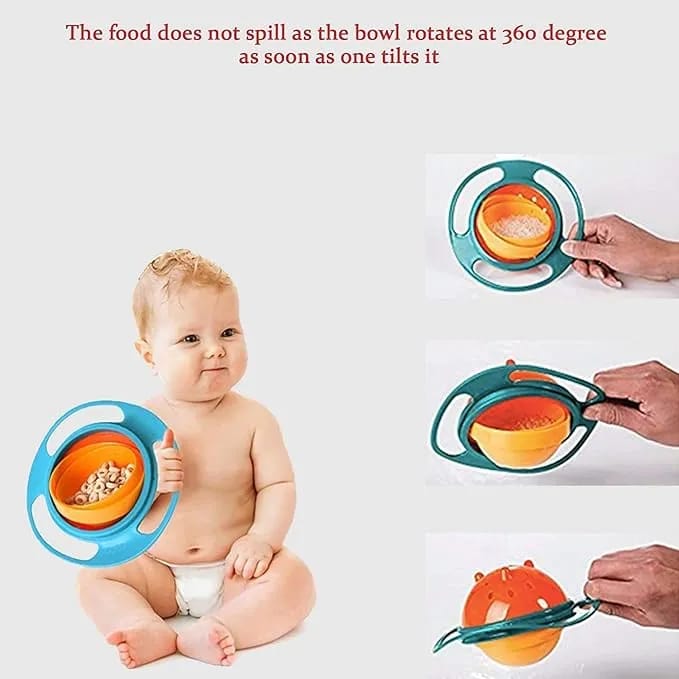 Baby bowl Portable Non Spill Feeding Toddler Bowl 360 Degree Rotating Dish | Magic Snack Bowl for Baby and Kids - Multicolor (Pack of 1) - image 5