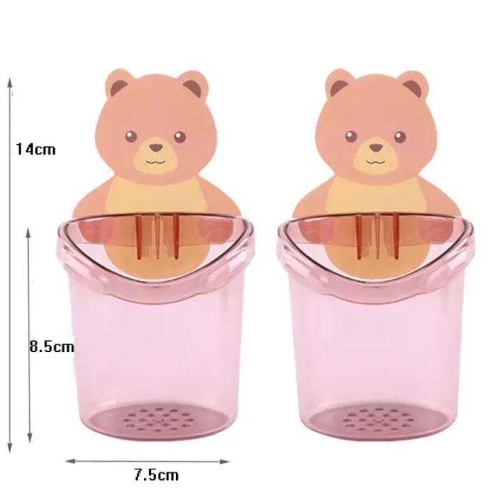 Toothbrush Holder Cup Cute Teddy Bear Wall Mounted – Self Adhesive Bathroom Storage Organizer – Kids Toothbrush & Toothpaste Holder - image 4
