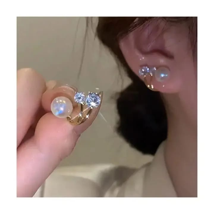 Elegant Trendy Korean Crystal Metal Pearl Ear Clips For Women Fashion Ear Claw Earrings For Girls - image 5