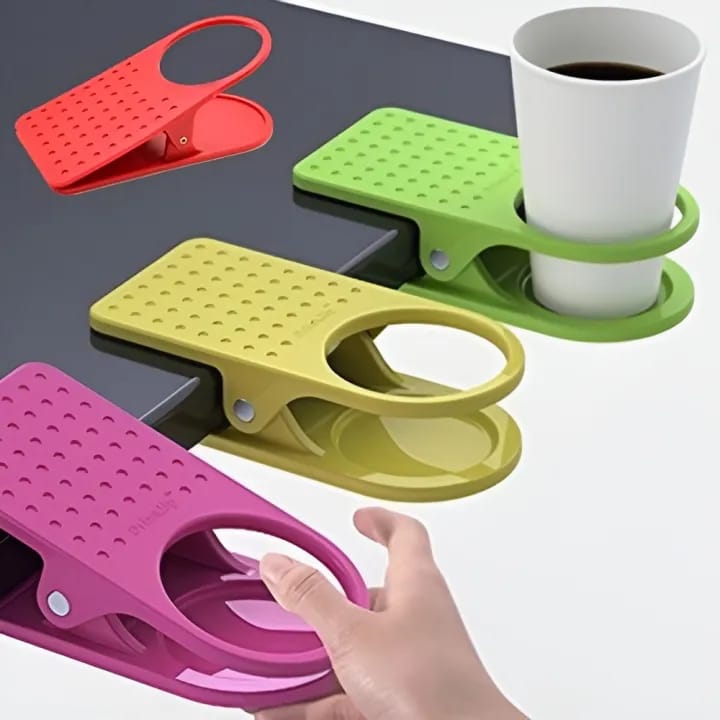 1 Piece Super Excellent Quality Unbreakable Clip On Table Cup Holders, Desk Cup Clip, Table Side Mug Cup Holder Yellow - image 2