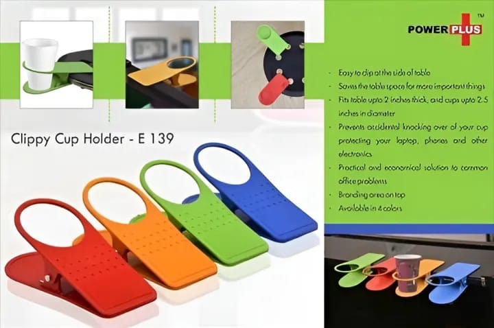 1 Piece Super Excellent Quality Unbreakable Clip On Table Cup Holders, Desk Cup Clip, Table Side Mug Cup Holder Yellow - image 3