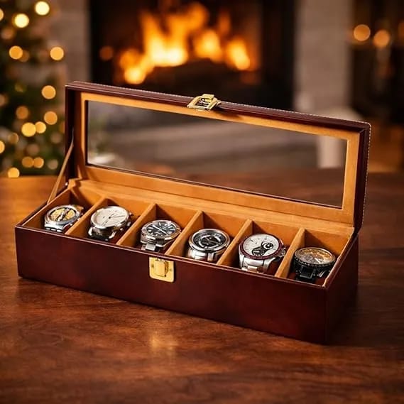 Luxury Leather Watch Organizer Box with Glass Display – 6 Slot Premium Watch Storage Case for Men & Women - image 1