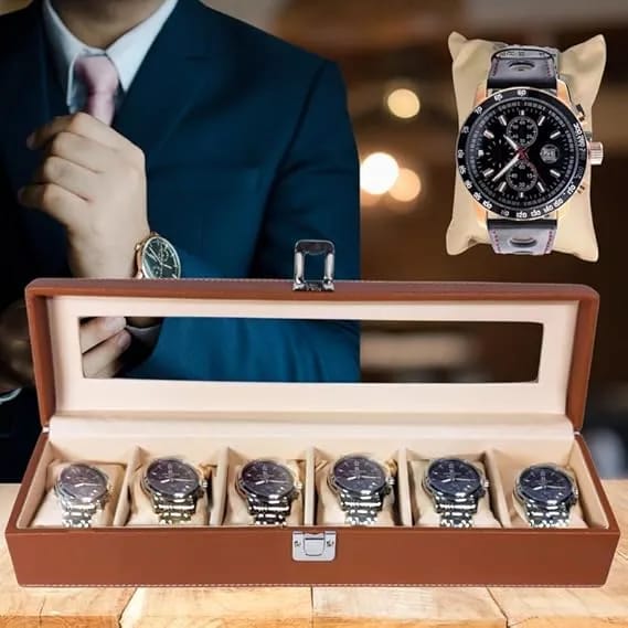 Luxury Leather Watch Organizer Box with Glass Display – 6 Slot Premium Watch Storage Case for Men & Women - image 2