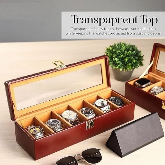 Luxury Leather Watch Organizer Box with Glass Display – 6 Slot Premium Watch Storage Case for Men & Women - image 3