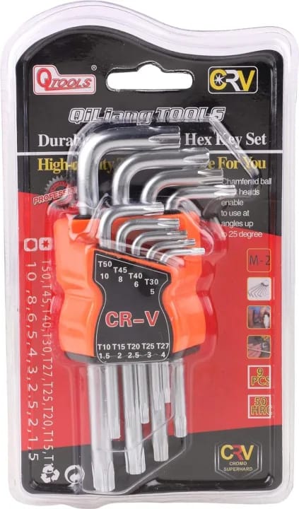 9pcs/Set CRV Allen Key Set Short L Shape Durable Hex Wrench 1.5-10mm Multifunction Hand Tool Silver Tone