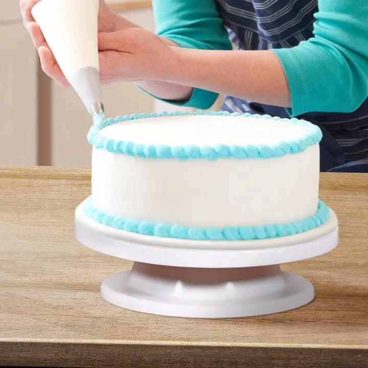 Cake Decorating Stand/Cake Turntable/Cake Stand - 28 cm, White, BPA Free Plastic, 360 Degree Rotating Non Slip Revolving Cake Decorating Stand - image 5